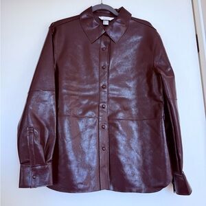 Burgundy Faux Leather Button-Up Shirt and vest
